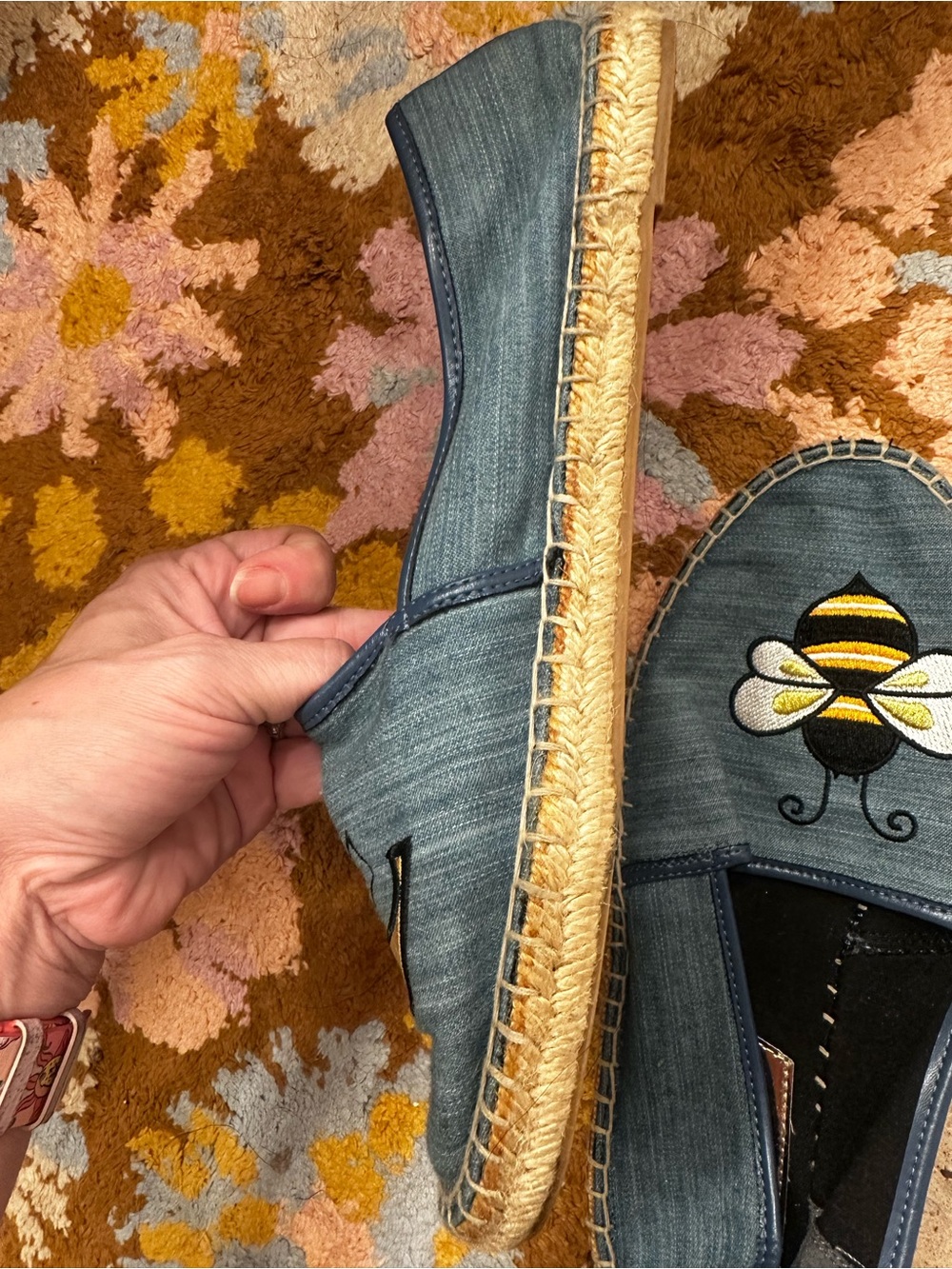 Circus by Sam Edelman Bee & Crown Espadrille Flats Denim Blue Sz 9.5 Embroidered - Picture 5 of 10